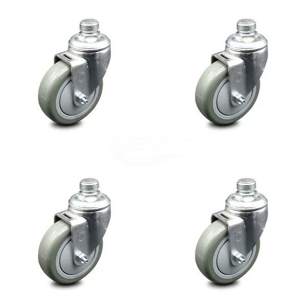 4 Inch Polyurethane Wheel with ¾ Inch NPT Pipe Thread Stem Swivel Caster, 4PK, Service Caster, Mfr#: SCC-PS20S414-PPUB-34NPT-GRY-4